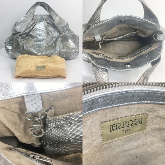 Ted Rossi Silver Metallic Python Snake Hobo Bag VG - Picture 8 of 8